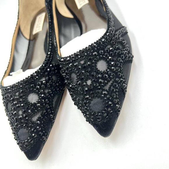 Badgley Mischka BHLDN Size 8‎ Gigi Pointed Toe Jeweled Black Ballet Flats Shoes - Picture 5 of 13